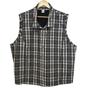 Rebecca Malone Women's 3X Black White PLUS Plaid Quilted Sleeveless Casual Vest